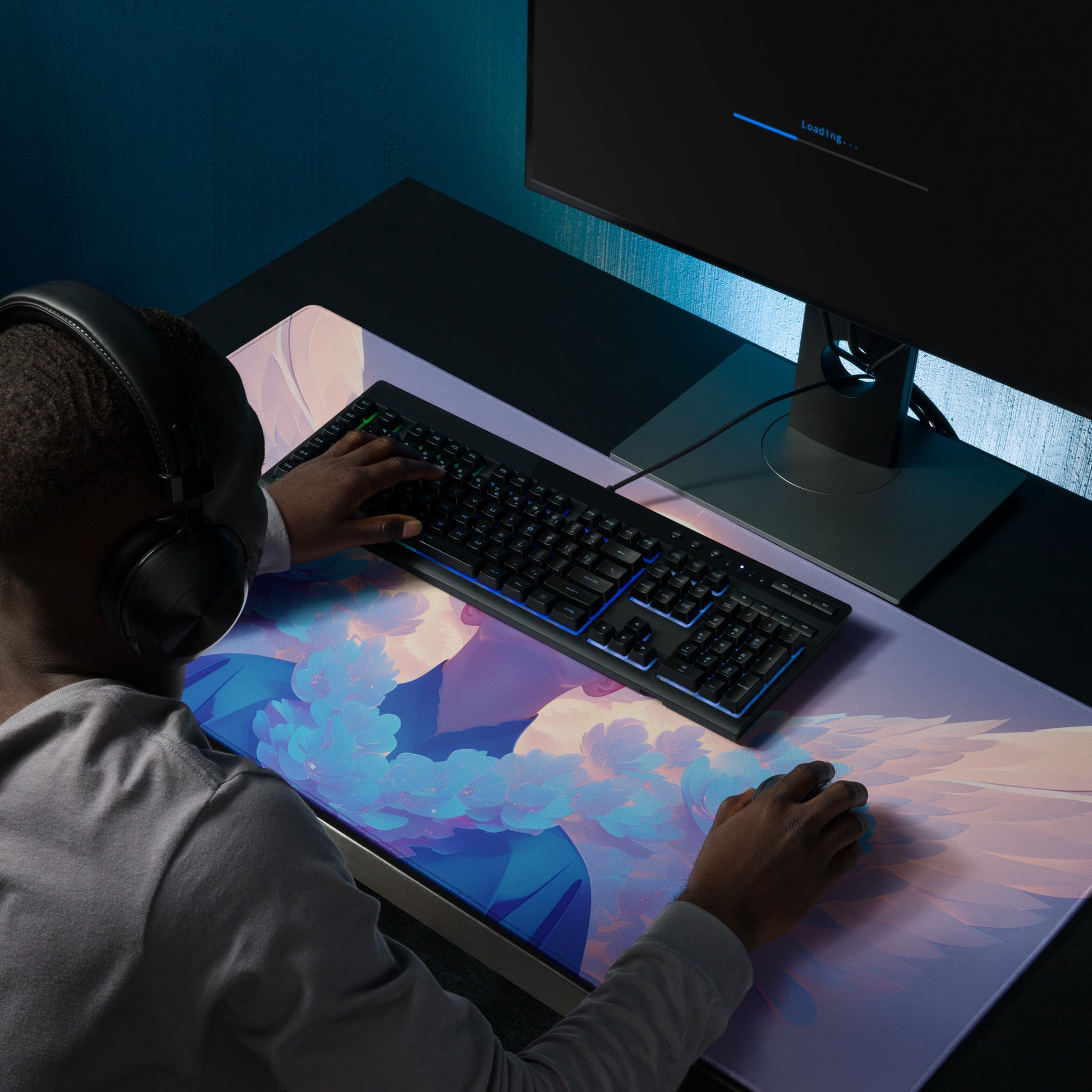 XXL gaming mouse pad, mouse pad, desk mat, gaming mat, gaming pad, best gaming mouse pad, border stitching, durable gaming mouse pad, Seraphim's Elegance III artwork