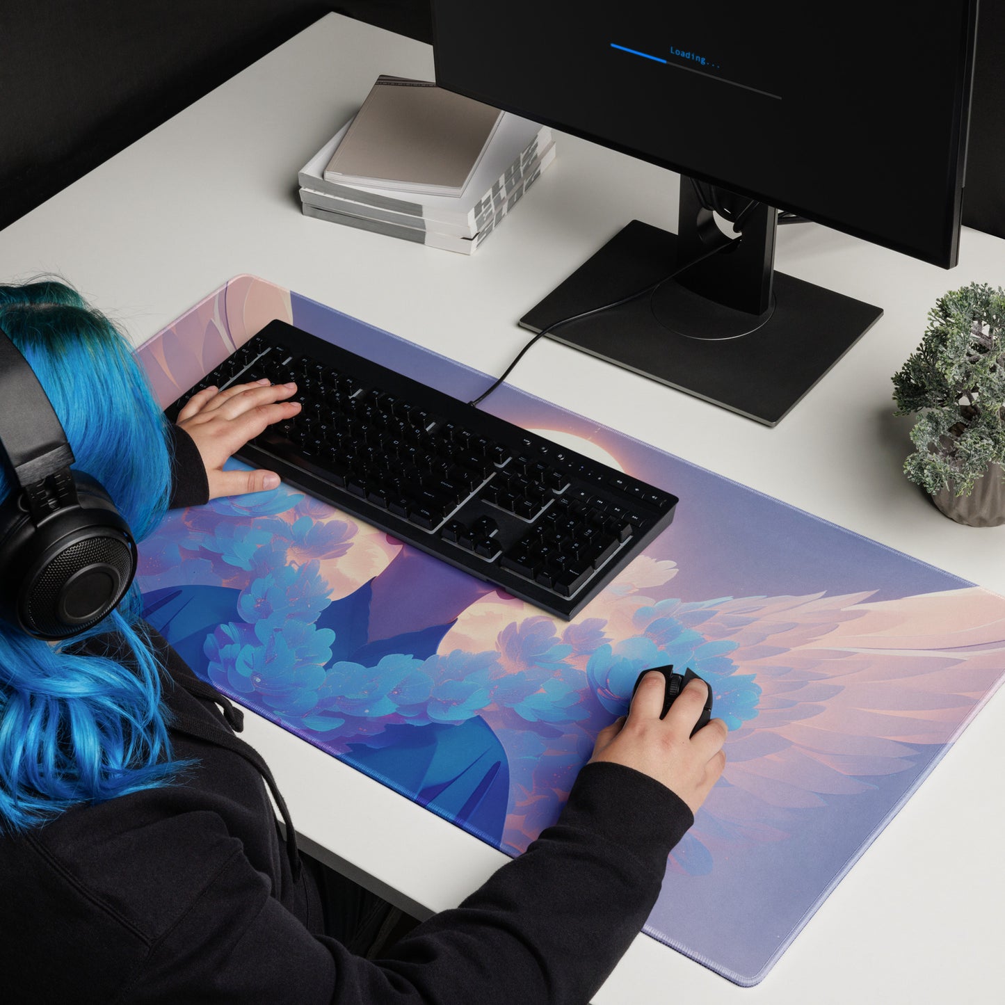 XXL gaming mouse pad, mouse pad, desk mat, gaming mat, gaming pad, best gaming mouse pad, border stitching, durable gaming mouse pad, Seraphim's Elegance III artwork