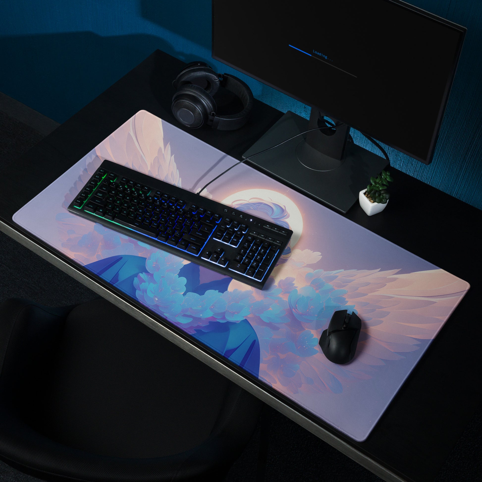 XXL gaming mouse pad, mouse pad, desk mat, gaming mat, gaming pad, best gaming mouse pad, border stitching, durable gaming mouse pad, Seraphim's Elegance III artwork