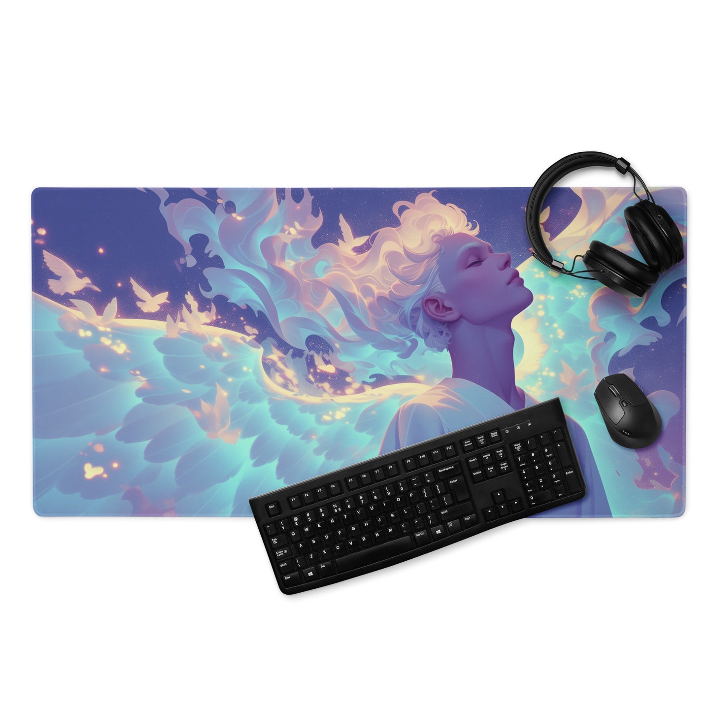 XXL gaming mouse pad, mouse pad, desk mat, gaming mat, gaming pad, best gaming mouse pad, border stitching, durable gaming mouse pad, Seraphim's Elegance I artwork