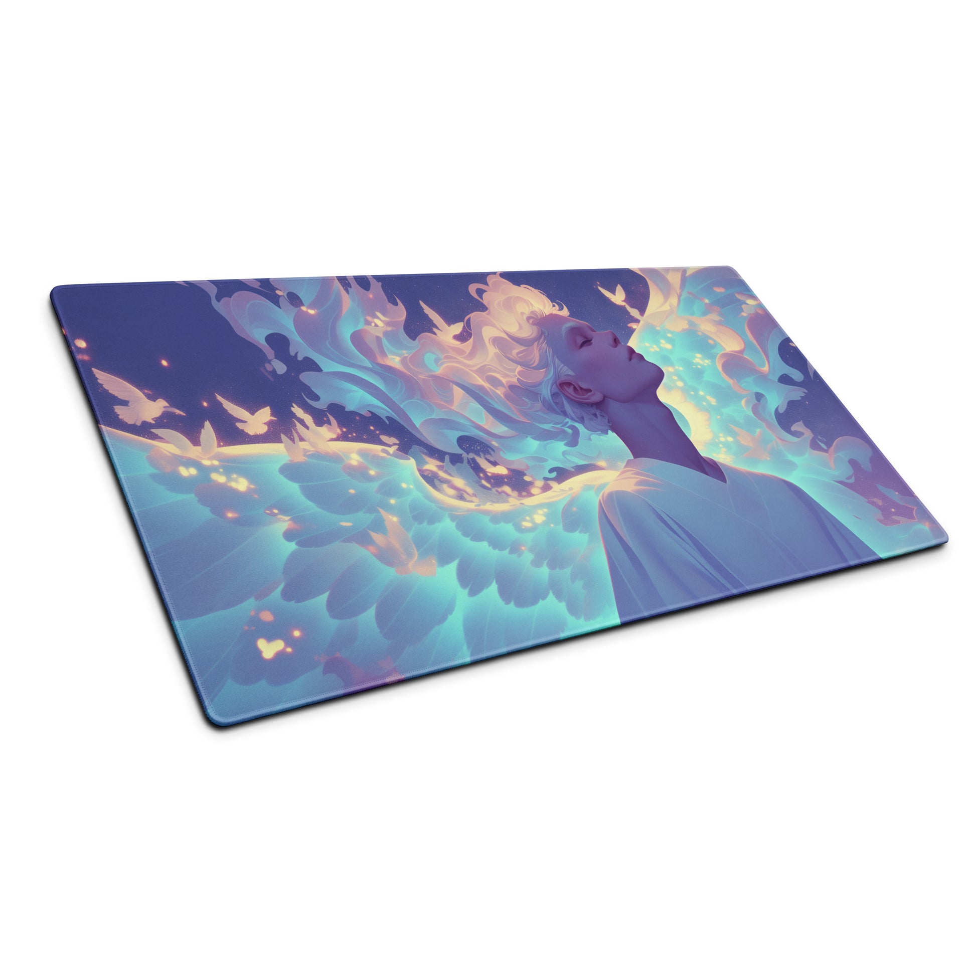 XXL gaming mouse pad, mouse pad, desk mat, gaming mat, gaming pad, best gaming mouse pad, border stitching, durable gaming mouse pad, Seraphim's Elegance I artwork