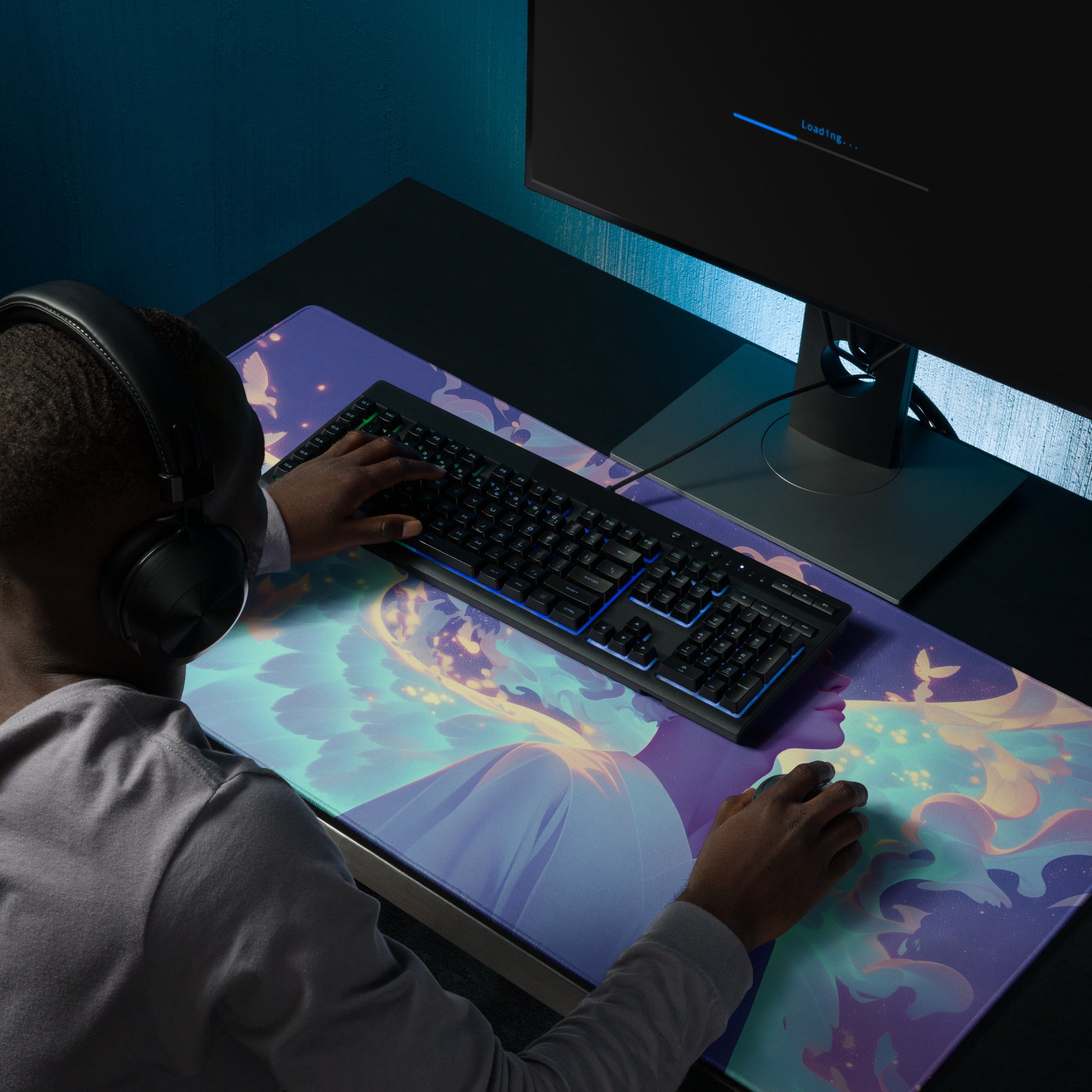 XXL gaming mouse pad, mouse pad, desk mat, gaming mat, gaming pad, best gaming mouse pad, border stitching, durable gaming mouse pad, Seraphim's Elegance I artwork
