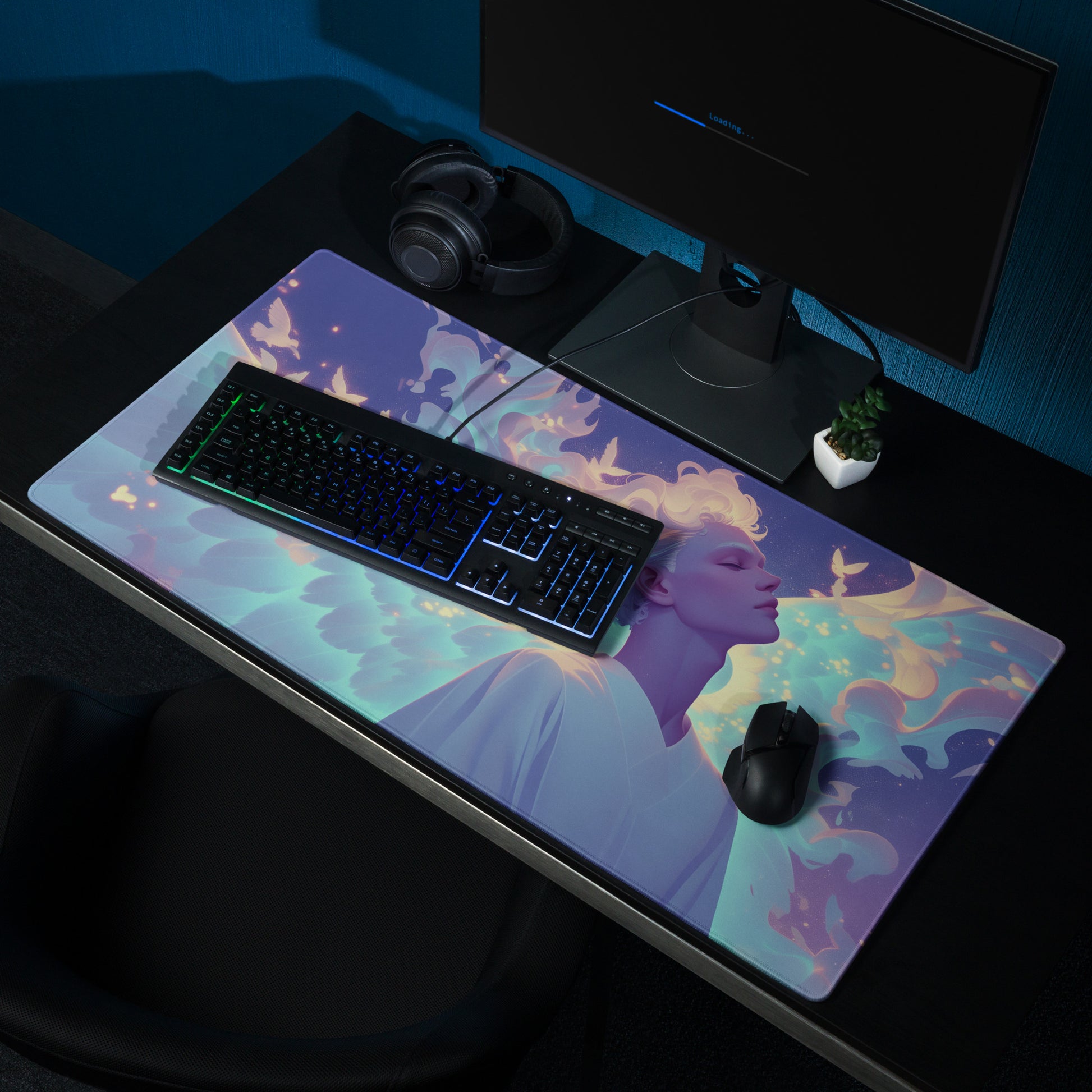 XXL gaming mouse pad, mouse pad, desk mat, gaming mat, gaming pad, best gaming mouse pad, border stitching, durable gaming mouse pad, Seraphim's Elegance I artwork
