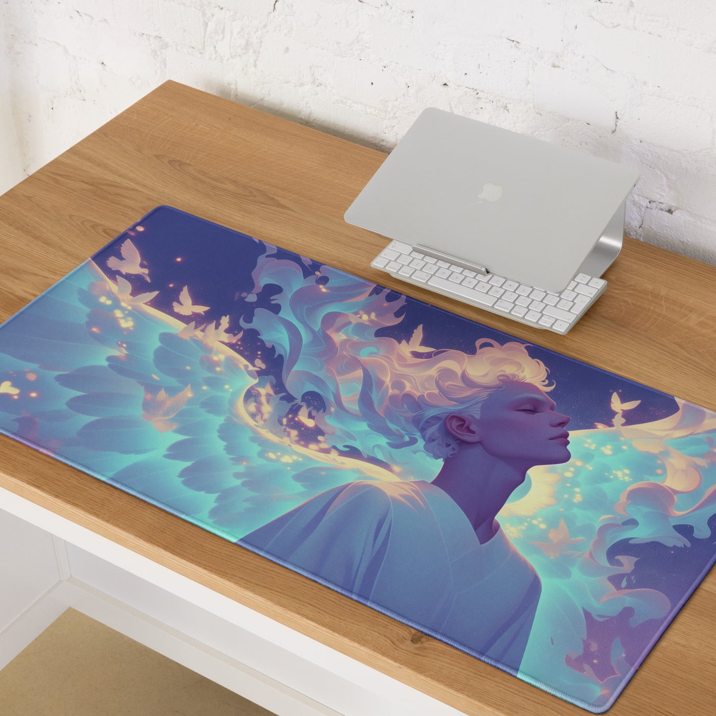 XXL gaming mouse pad, mouse pad, desk mat, gaming mat, gaming pad, best gaming mouse pad, border stitching, durable gaming mouse pad, Seraphim's Elegance I artwork