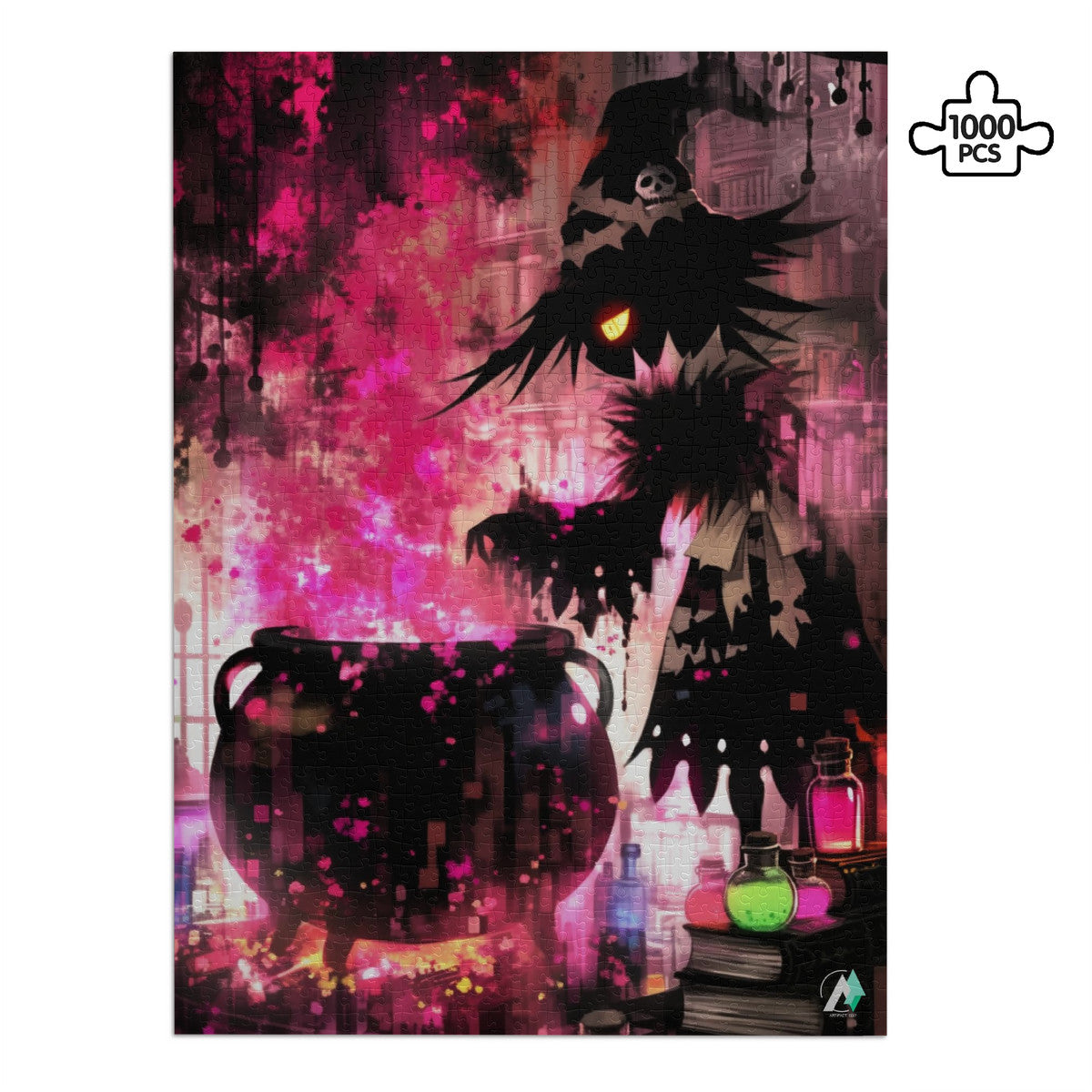 Has-Been's Brew III Puzzle features a cartoon character with a cauldron and toy skull, highlighting creative artwork by artist @drewsidious.