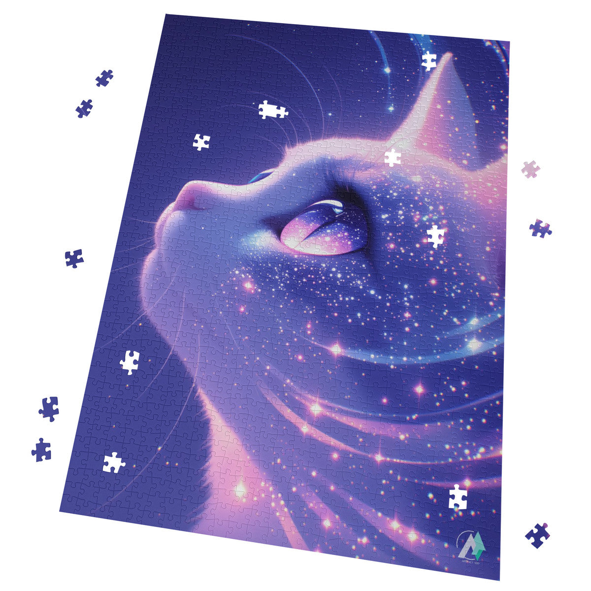 Milky Way Meow II Puzzle showcases a cat-themed jigsaw puzzle, available in 500 and 1000 pieces, crafted from premium ivory cardboard.