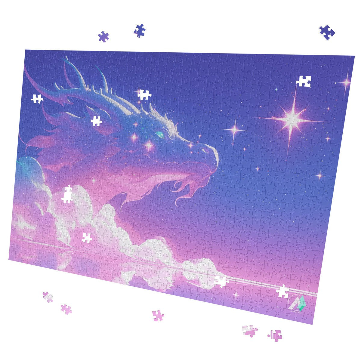 Supernal Dragon Puzzle, featuring a detailed dragon design by @shinjoku13. Available in 500 or 1000 pieces, crafted from premium ivory cardboard.