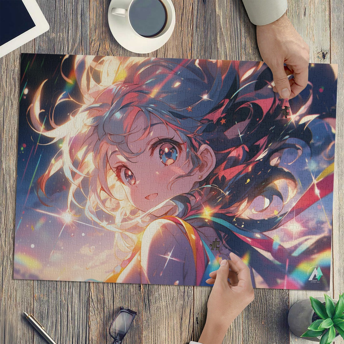 Starlit Dream | Puzzle featuring a cartoon girl by artist @shinjoku13, available in 500 and 1000 pieces, made with premium ivory cardboard.