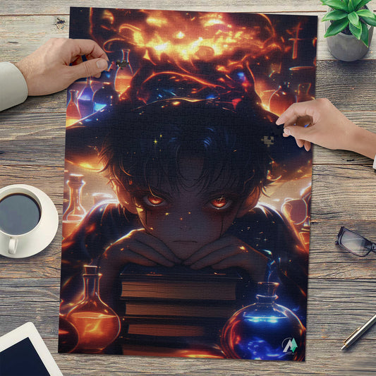 Changeling Puzzle: A whimsical jigsaw featuring a magical boy in a hat, crafted from premium ivory cardboard. Available in 500 and 1000 pieces.