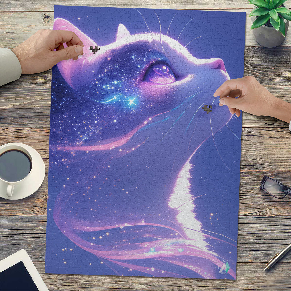 Milky Way Meow III Puzzle showcases a cat-themed jigsaw puzzle, available in 500 and 1000 pieces, crafted from premium ivory cardboard.