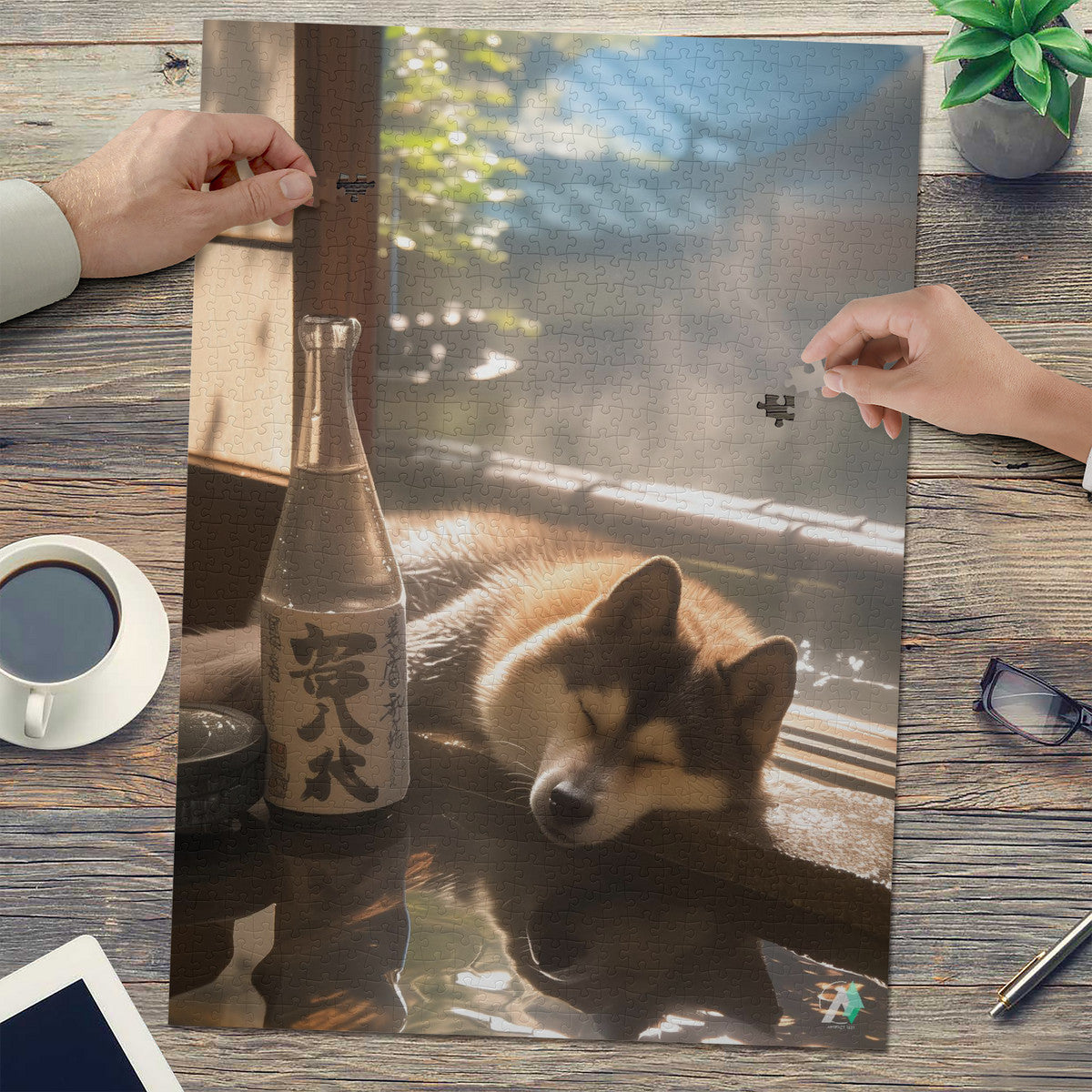 Dozy Dog II Puzzle featuring a sleeping dog, available in 500 and 1000 pieces, crafted from premium ivory cardboard with a satin finish.