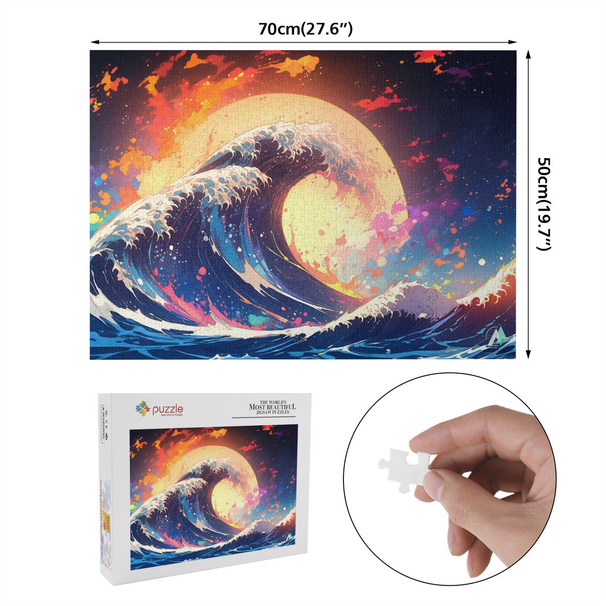 The Great Wave I Puzzle, featuring an intricate wave design, crafted from premium ivory cardboard. Available in 500 or 1000 pieces, artist: @shinjoku13.