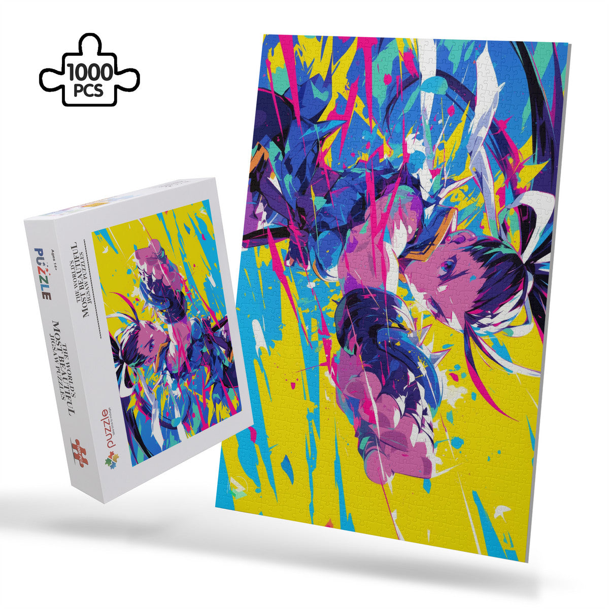 Indian Veda in Pastels I Puzzle: A 500 or 1000-piece puzzle featuring a woman's face adorned with flowers, showcasing modern art by @shinjoku13.