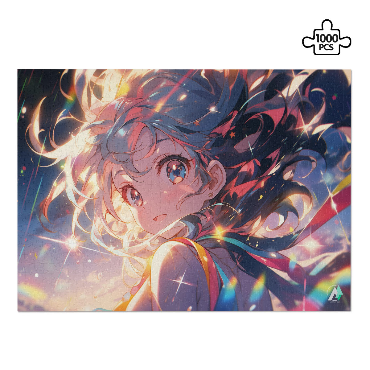Starlit Dream | Puzzle featuring a cartoon girl by artist @shinjoku13, available in 500 and 1000 pieces, made with premium ivory cardboard.