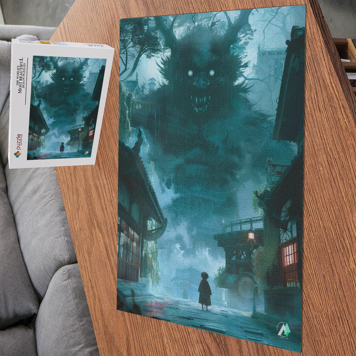 The Yokai Mystiques I Puzzle featuring a monster design, available in 500 and 1000 pieces, crafted from premium ivory cardboard with a satin finish.