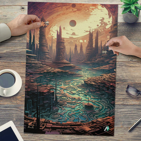 Jigsaw World Puzzle featuring a landscape with mountains and clouds, available in 500 or 1000 pieces, crafted from premium ivory cardboard.