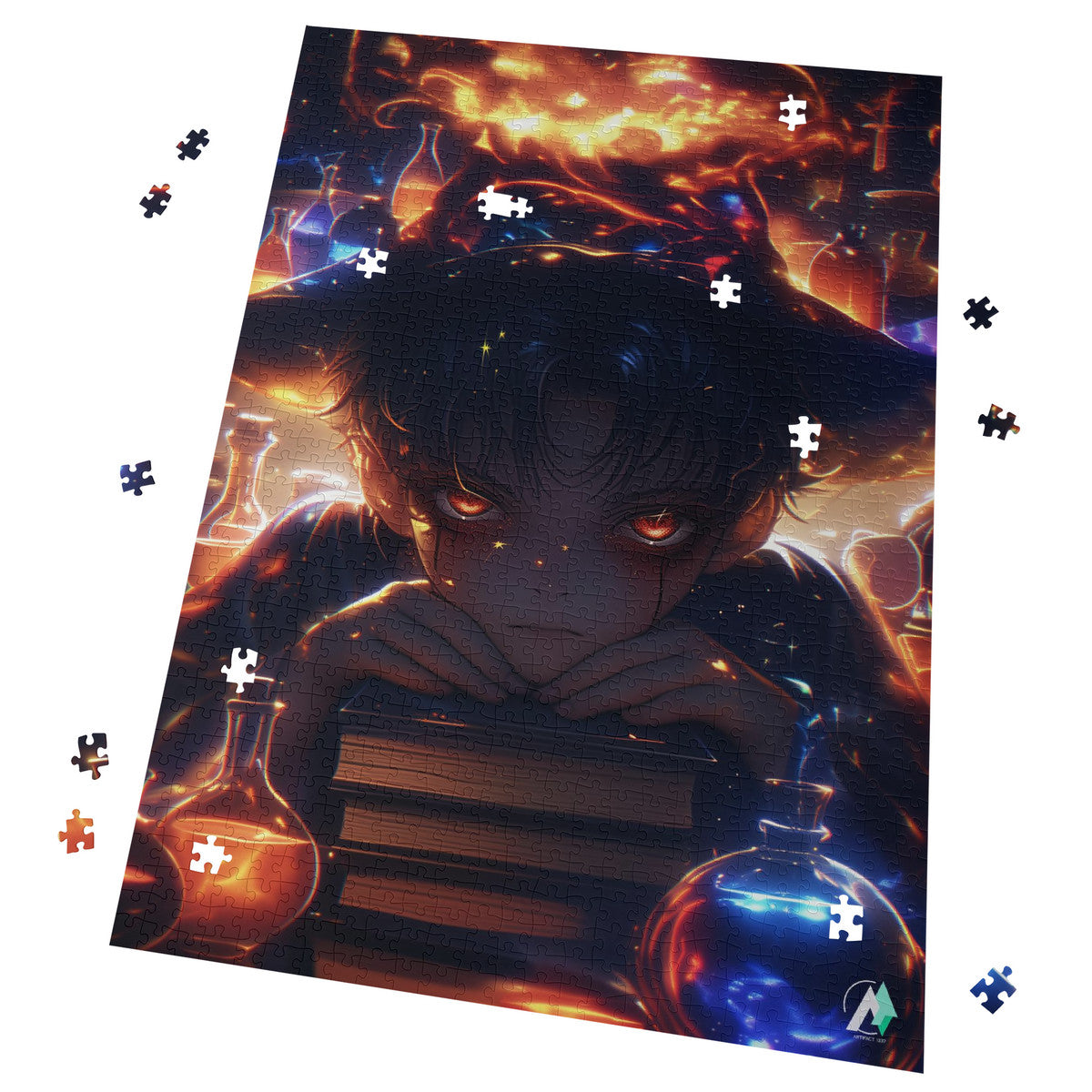 Changeling Puzzle: A whimsical jigsaw featuring a magical boy in a hat, crafted from premium ivory cardboard. Available in 500 and 1000 pieces.