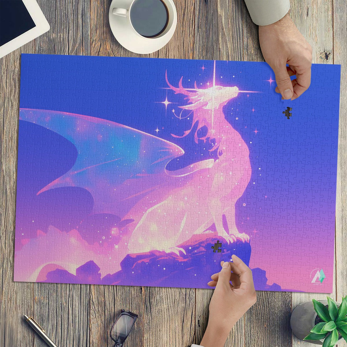 Supernal Ascendant Puzzle featuring a dragon design. Available in 500 and 1000 pieces, made from premium ivory cardboard.