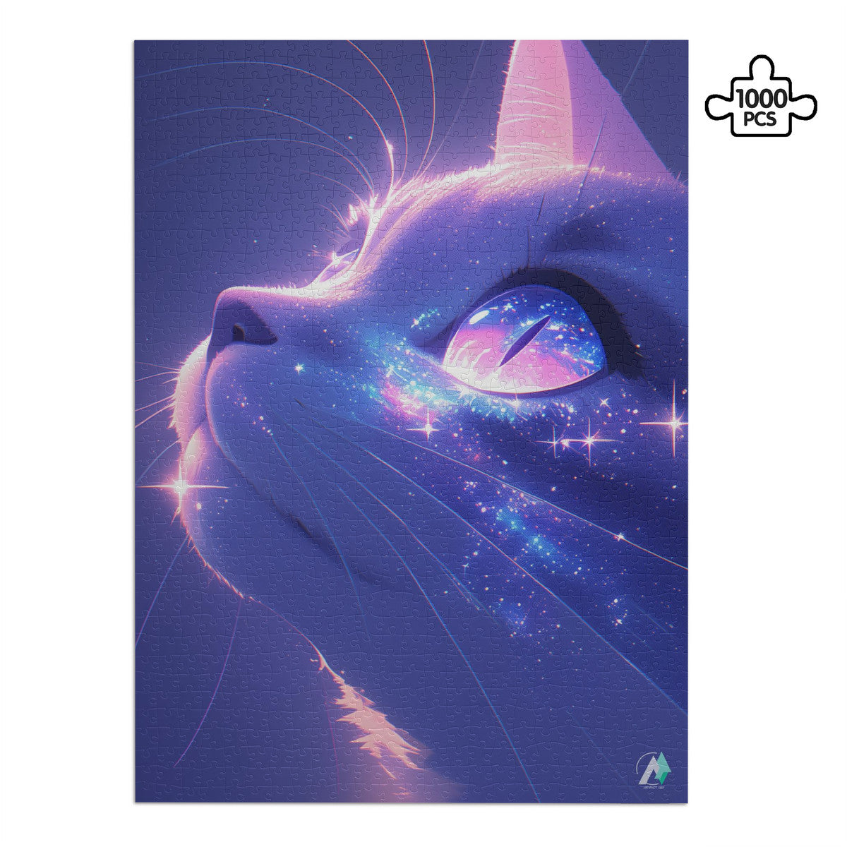 Milky Way Meow I Puzzle showcases a cat-themed jigsaw puzzle, available in 500 and 1000 pieces, crafted from premium ivory cardboard.