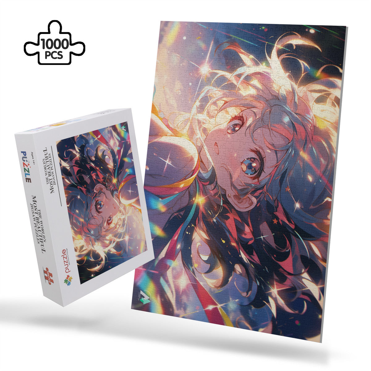 Starlit Dream | Puzzle featuring a cartoon girl by artist @shinjoku13, available in 500 and 1000 pieces, made with premium ivory cardboard.