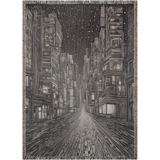 A digital image of a cityscape at night, scratch art style.