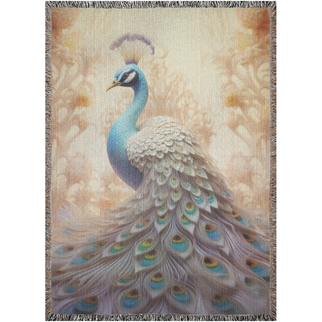 A blue emperor peacock with brilliant white feathers