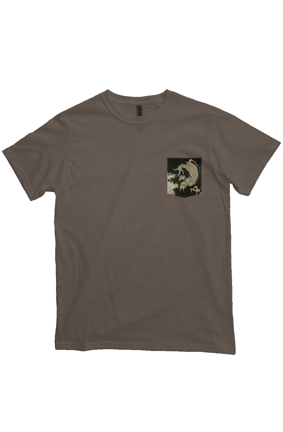 Dragon in the clouds, Japanese Block Art Pocket T-Shirts, Ukiyo-e, heavyweight cotton fabric t-shirt, "meteorite" brown