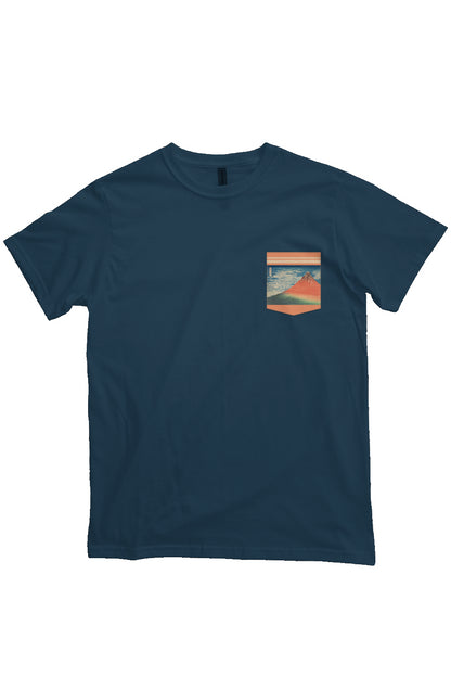 South Wind, Clear Sky, Japanese Block Art Pocket T-Shirts, Ukiyo-e, heavyweight cotton fabric t-shirt, "Pacific" blue