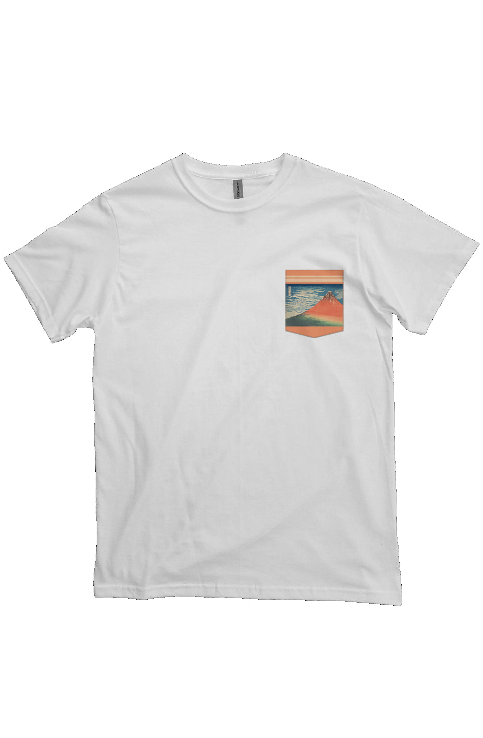 South Wind, Clear Sky, Japanese Block Art Pocket T-Shirts, Ukiyo-e, heavyweight cotton fabric t-shirt, white