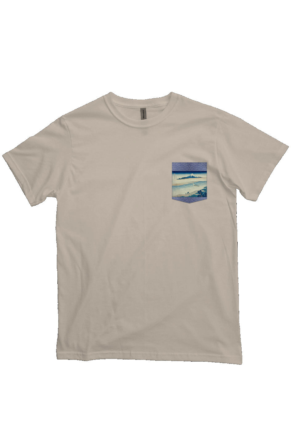 Tama River in Musashi Province, Japanese Block Art Pocket T-Shirts, Ukiyo-e, heavyweight cotton fabric t-shirt, natural