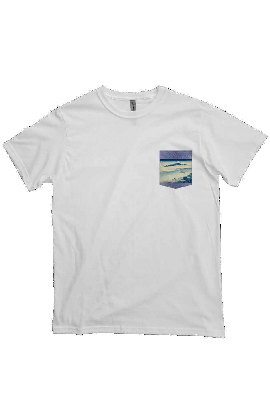 Tama River in Musashi Province, Japanese Block Art Pocket T-Shirts, Ukiyo-e, heavyweight cotton fabric t-shirt, white