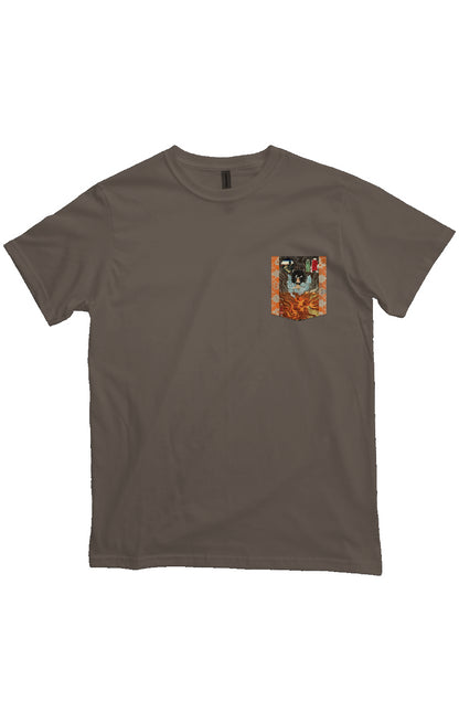 Warabi Inuyama Dôsetsu, Japanese Block Art Pocket T-Shirts, Ukiyo-e, heavyweight cotton fabric t-shirt, "meteorite" brown