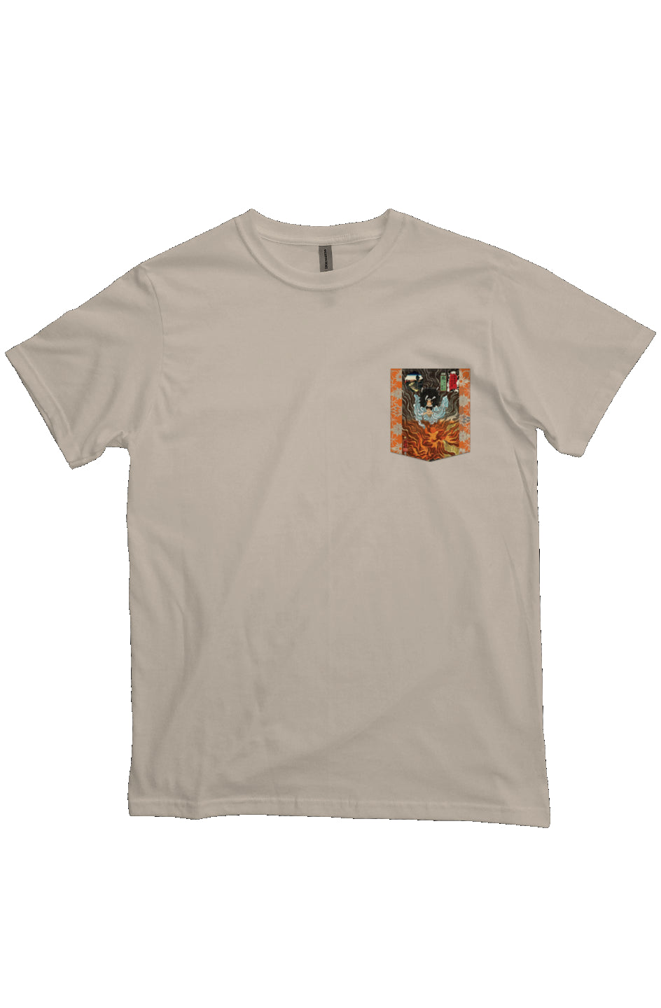 Warabi Inuyama Dôsetsu, Japanese Block Art Pocket T-Shirts, Ukiyo-e, heavyweight cotton fabric t-shirt, neutral