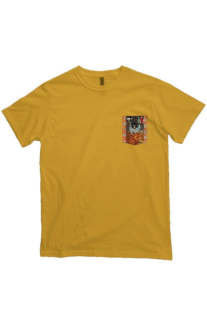 Warabi Inuyama Dôsetsu, Japanese Block Art Pocket T-Shirts, Ukiyo-e, heavyweight cotton fabric t-shirt, "beehive" yellow