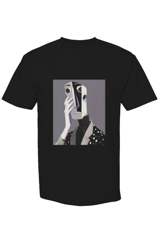 Shinjoku Streetwear XXIII | Six 25 T-shirt featuring surreal figure art, oversized eyes, mask-like face, on premium heavyweight cotton with a relaxed fit.