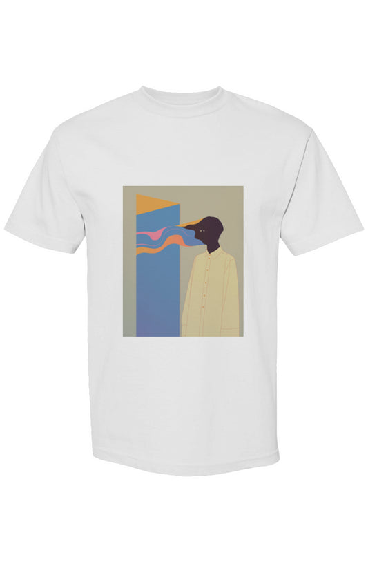 Shinjoku Streetwear XXV | Six 25 T-shirt featuring an abstract figure graphic with multicolored ribbons, showcasing modern digital artistry on premium heavyweight cotton.