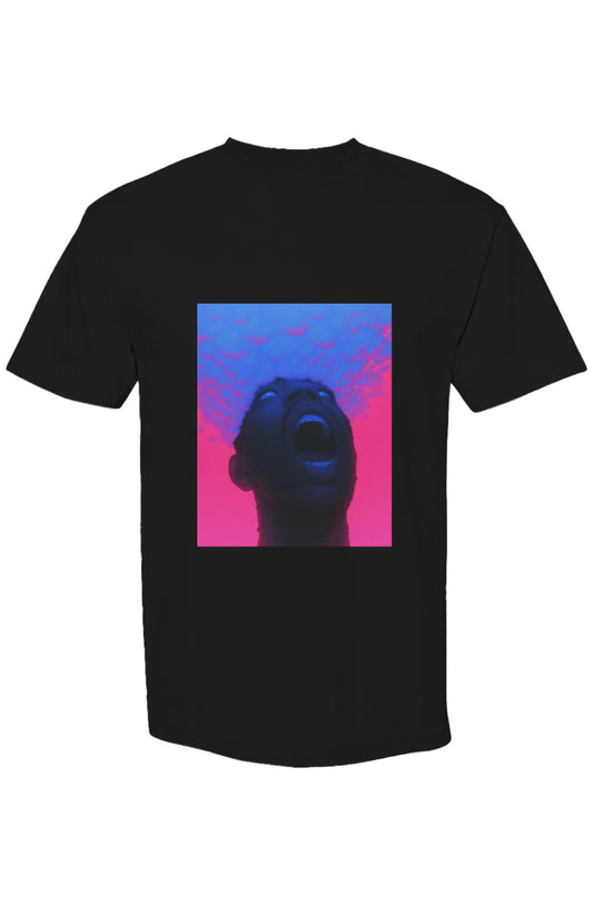 Shinjoku Streetwear XXIX | Six 25 features a black T-shirt with a surreal portrait print, showcasing digital artistry on premium cotton.