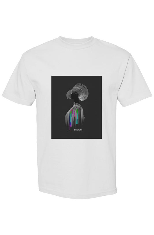 Shinjoku Streetwear XXXII | Six 25 T-shirt featuring abstract silhouette graphic, neon drips, and Shinjuku13. text, blending digital artistry with urban style.