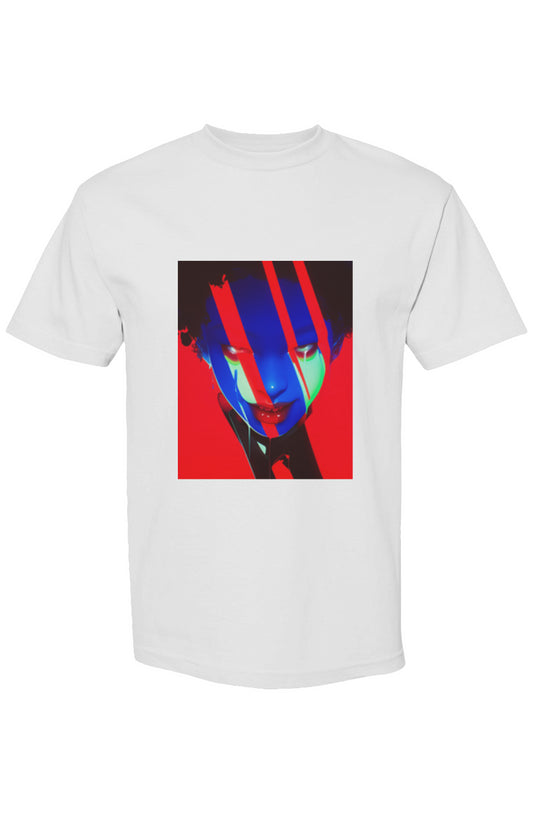 Shinjoku Streetwear XXXVI | Six 25 T-shirt featuring a neon-style face portrait graphic on heavyweight cotton, merging digital art with urban fashion.