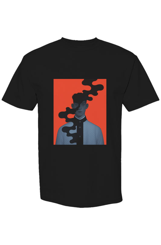 Shinjoku Streetwear XXXVIII | Six 25 T-shirt featuring a modern, surreal graphic of a man with bisected face, merging digital artistry with streetwear.