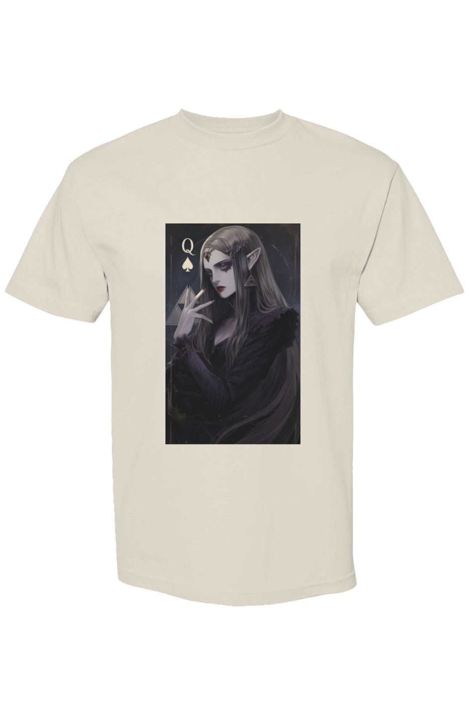 Drewsidious Otaku Collection III | Seven 25 T-shirt featuring a gothic elf queen illustration, Queen of Spades motif, on premium heavyweight cotton with a relaxed, boxy fit.