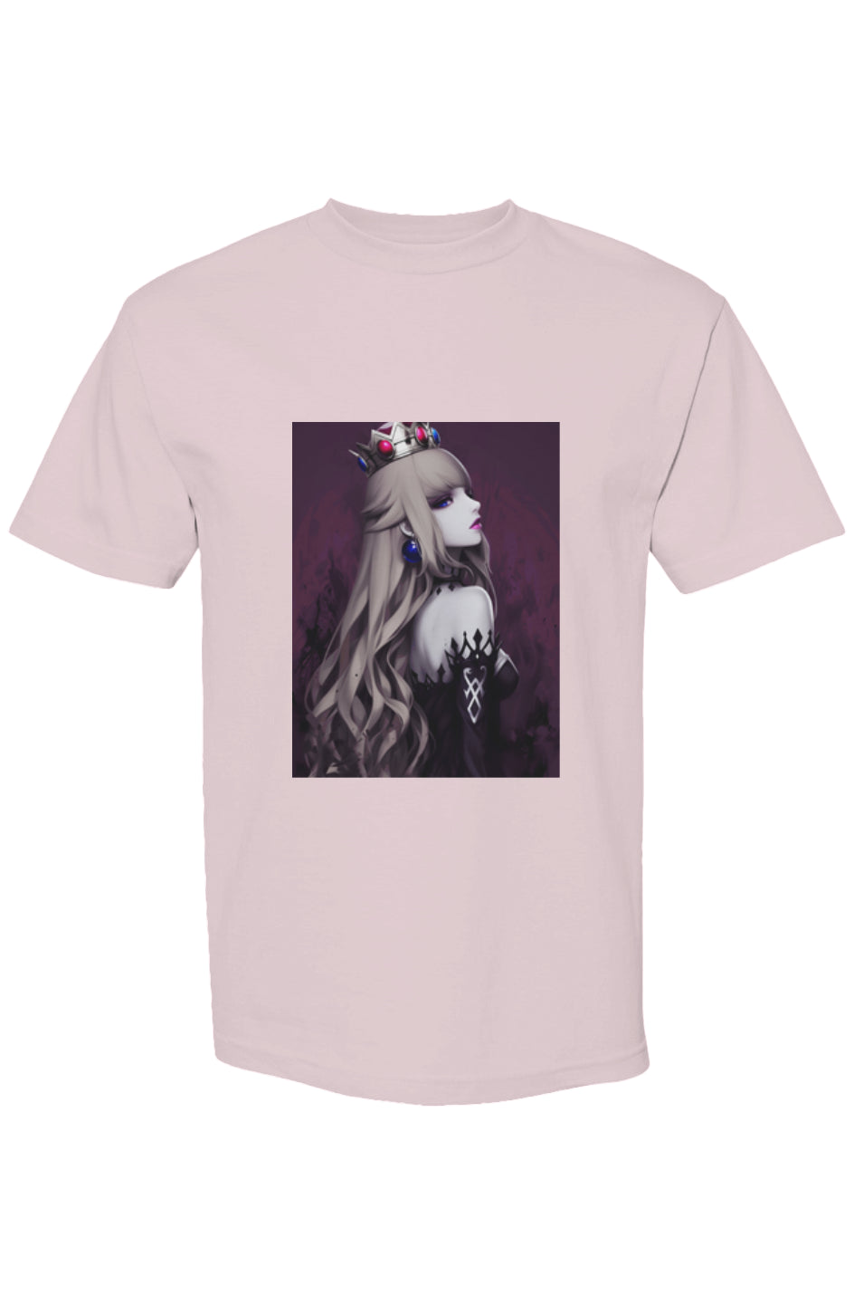 Pale-pink T-shirt featuring a gothic-fantasy anime queen print, part of Drewsidious Otaku Collection X | Seven 25, offering a premium, boxy fit.