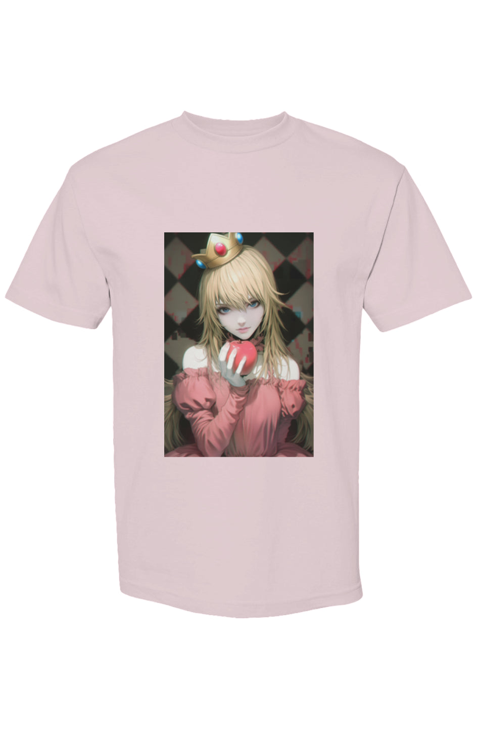 Light-pink T-shirt featuring an anime princess with blonde hair and crown, part of Drewsidious Otaku Collection XV | Seven 25, offering a stylish urban aesthetic.