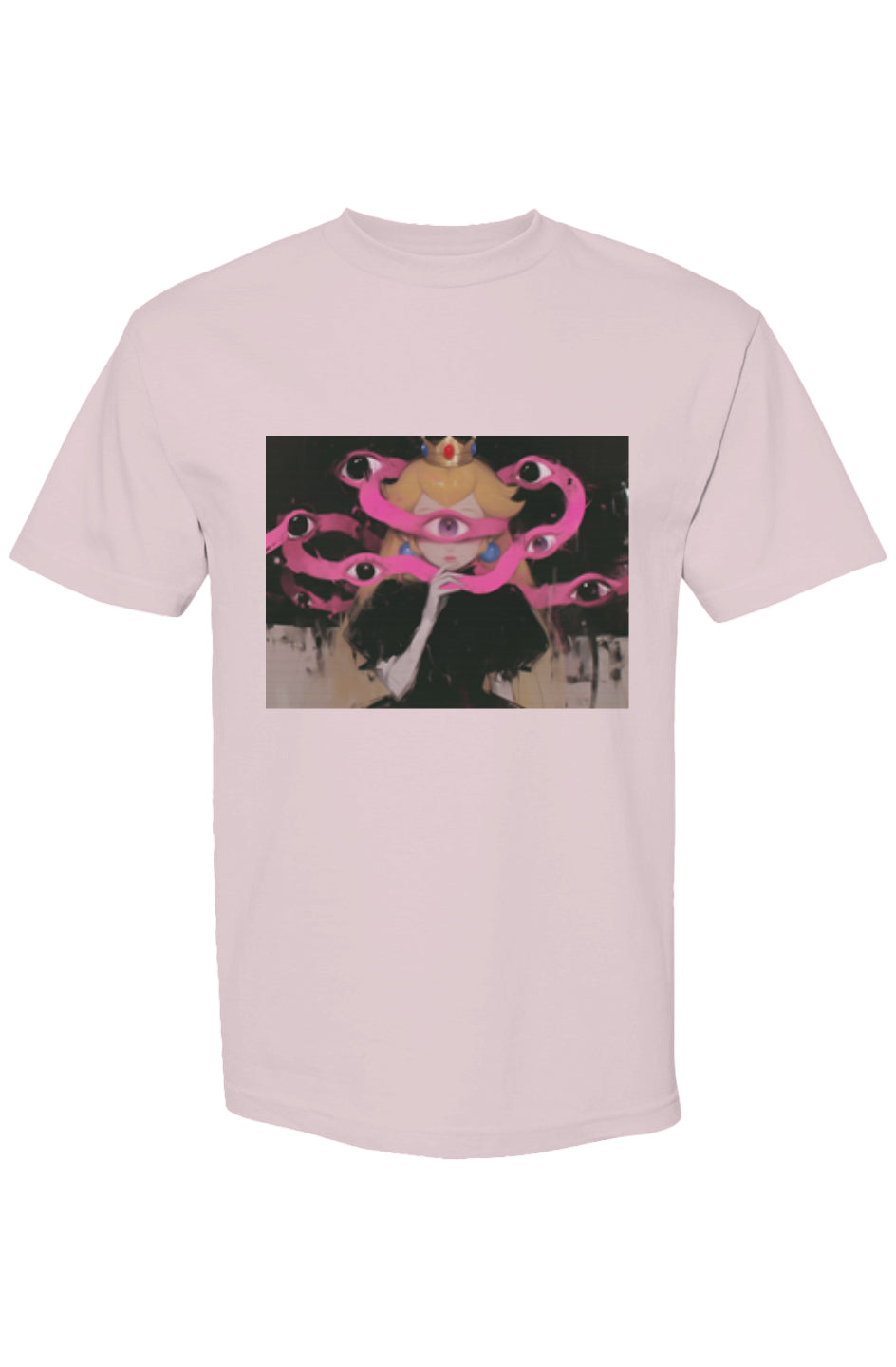Drewsidious Otaku Collection XVII | Seven 25 T-shirt featuring a crowned woman with a third eye, surrounded by pink tentacles, on preshrunk cotton.