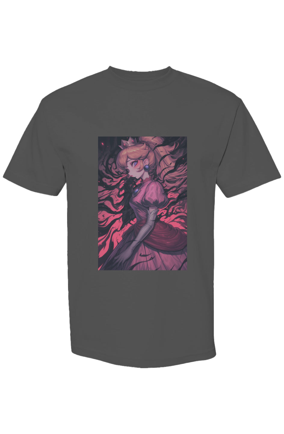 Charcoal-gray T-shirt featuring a stylized princess illustration with smoky tendrils, part of the Drewsidious Otaku Collection XXV | Seven 25.