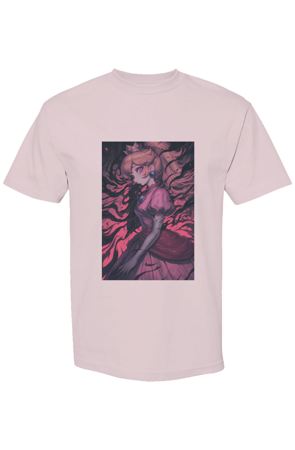 Drewsidious Otaku Collection XXV | Seven 25 light-pink T-shirt featuring a moody graphic of a fantasy princess with swirling shadows, embodying urban digital artistry.