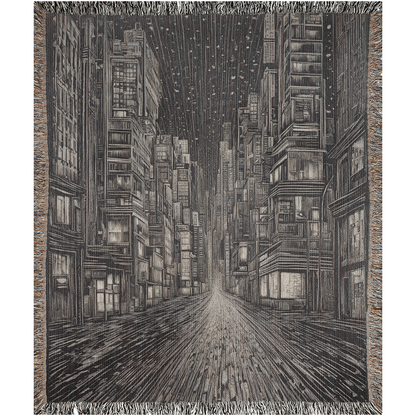 A digital image of a cityscape at night, scratch art style.