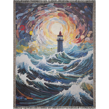 Lighthouse in a storm with rough seas