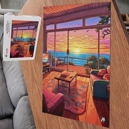 sunset seascape 80's style jigsaw puzzle