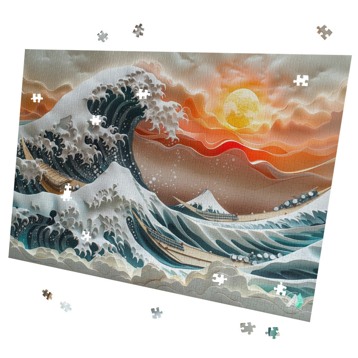 japanese the great wave seascape sunrise sunset jigsaw puzzle